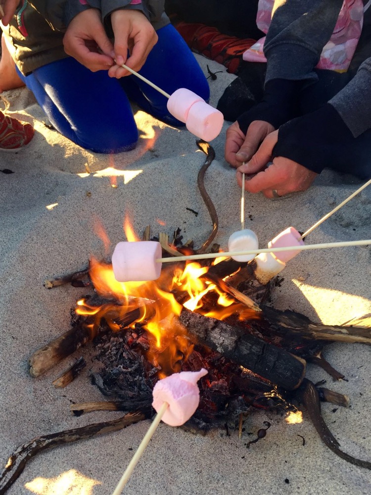 Toasting marshmallows on the beach. Mmmm!