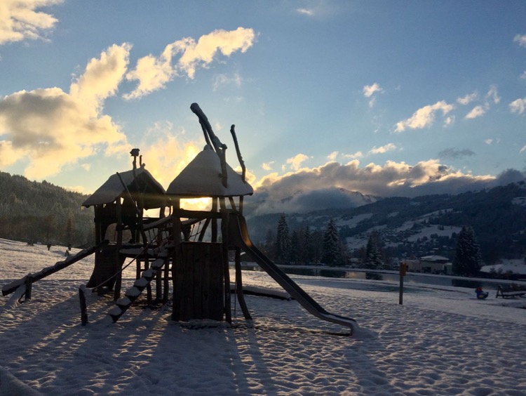 The playground at the Lac des Ecoles, Les gets - a perfect place for the kids to let off steam while you grab a drink & watch the sunset.