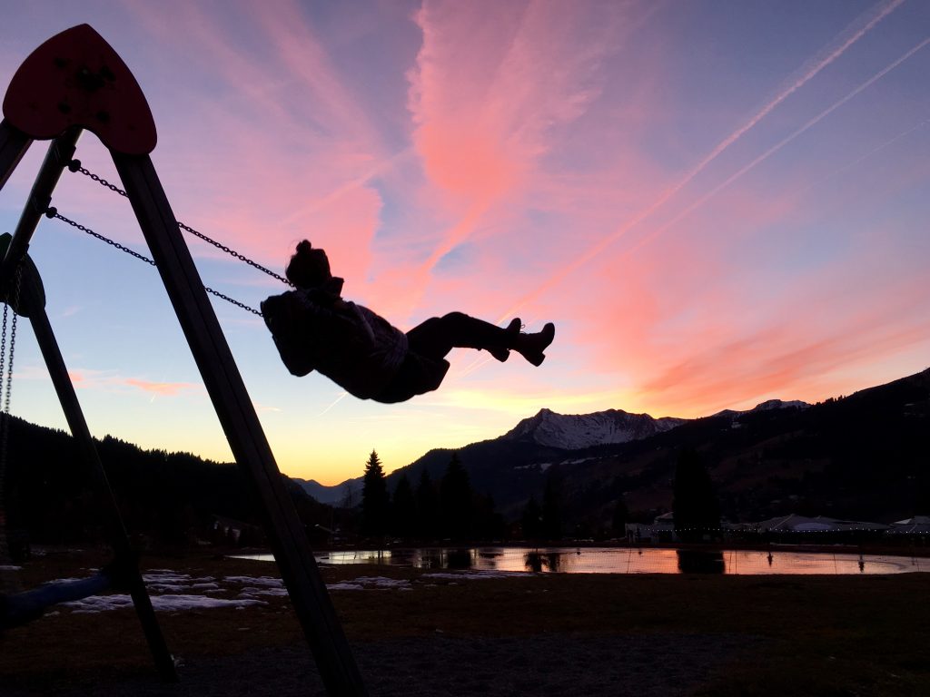 Swinging in the sunset at Lac D'ecole.