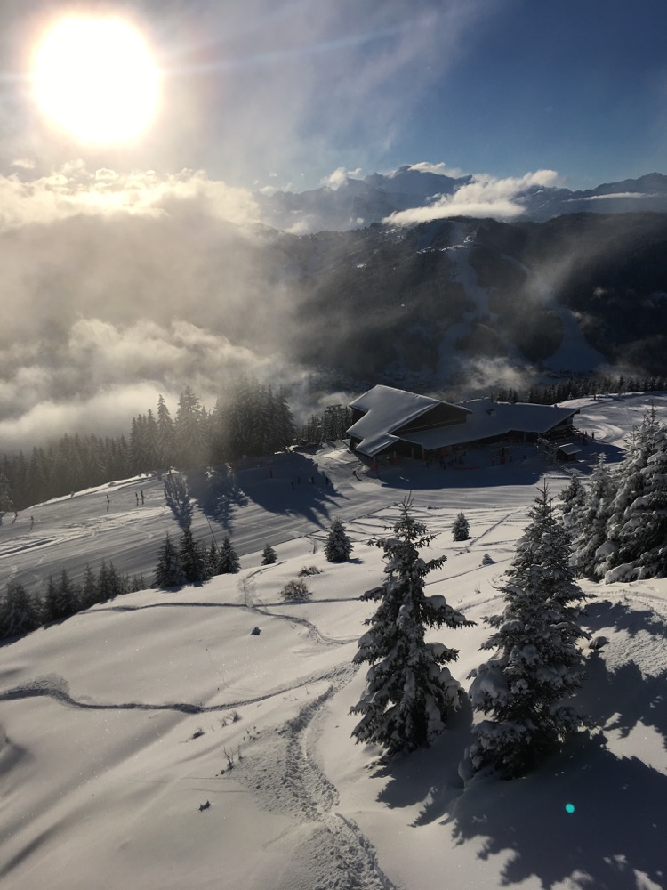 Looking down over Le belvédère from the pistes of Mont Chèry, Les Gets.