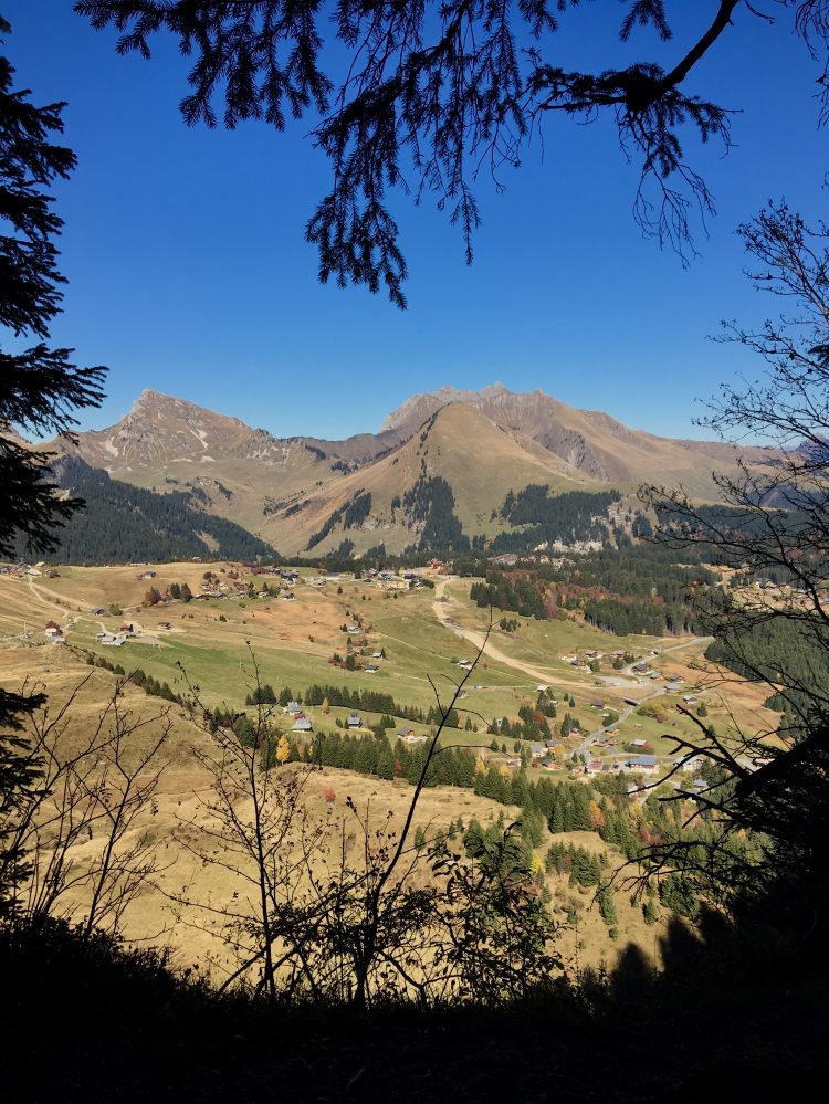 Spectacular views over Praz de Lys and beyond on the way back down from the Pic Du Marcelly