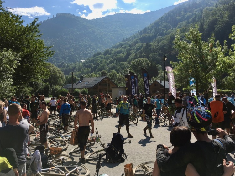 Finish area of Megavalanche 2018 in Allemont. 