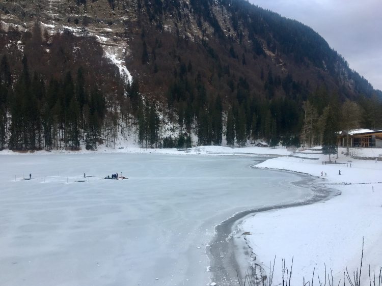 Ice diving at Lake Montriond in the Portes Du Soleil, France. Up-Stix Images