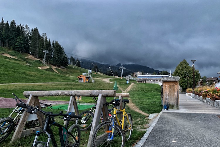 2020.09 storm clouds loomed at the Apreski bar Les Gets on the last weeekend of the season Up-Stix