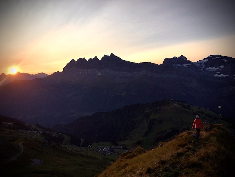 Up-Stix Nina Clare Photographer from Les Gets ran along the ridge at the pointe de Mossettes to capture the sunrise and the Dents du Midi