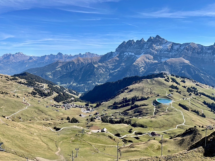 View down to Les Crosets and the Dents du Midi from the top of the Grand-Conche chairlift.